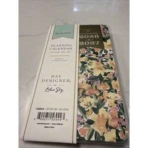 Blue Sky Day Designer 2026 2027 Calendar Planner Monthly Pocket White Floral